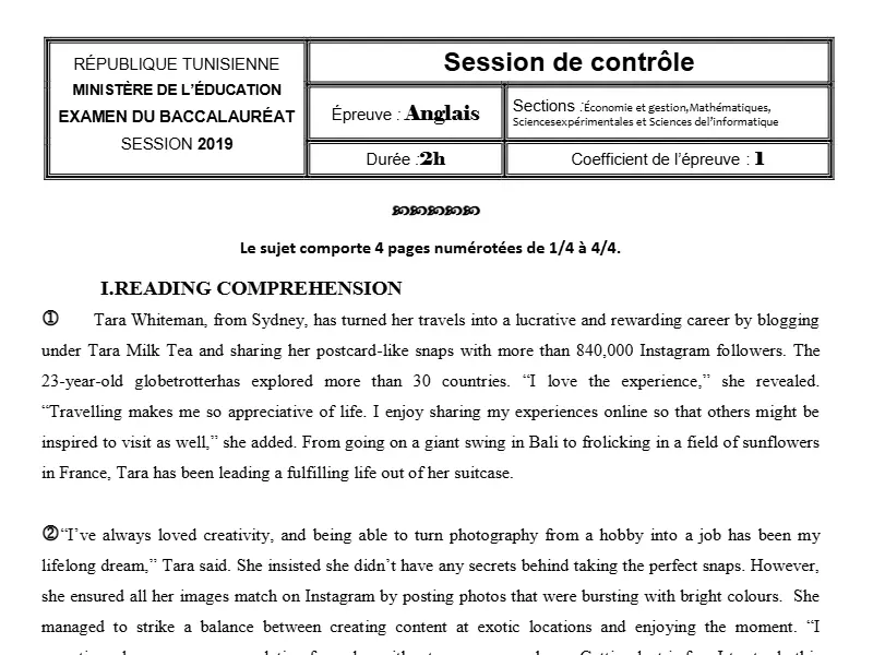 الإنجليزية – اختبار لتلاميذ البكالوريا رقم 57