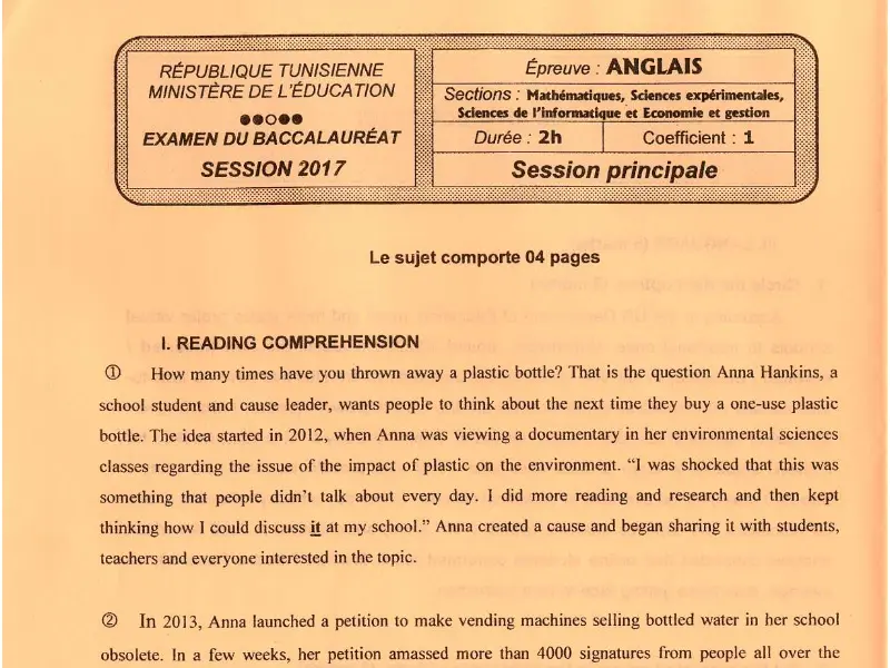 البكالوريا: موضوع امتحان الإنجليزية (الموضوع 61)