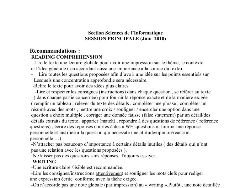 الإنجليزية – اختبار لتلاميذ البكالوريا رقم 87