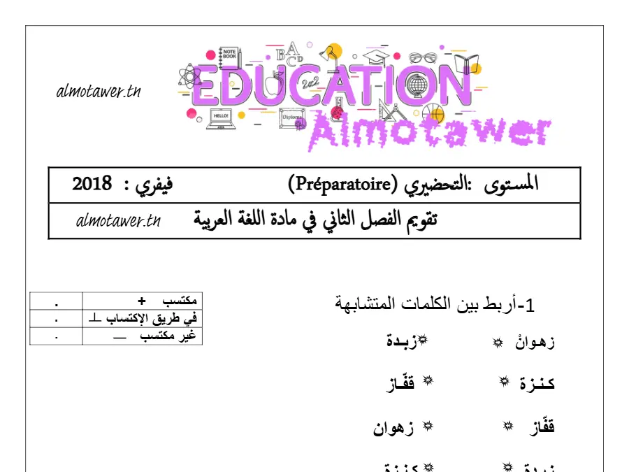 موضوع امتحان الثلاثي الثاني في مادة القسم التحضيري عدد 8