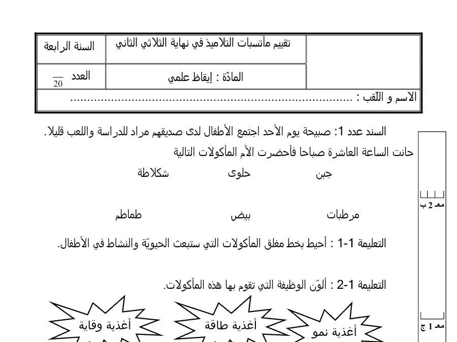 الصغار ضيوفھا إلى الأم قالت " الفطور؟ في لآم أطبخ لأ… – فرض الثلاثي الثاني الإيقاظ العلمي السنة الرابعة ابتدائي