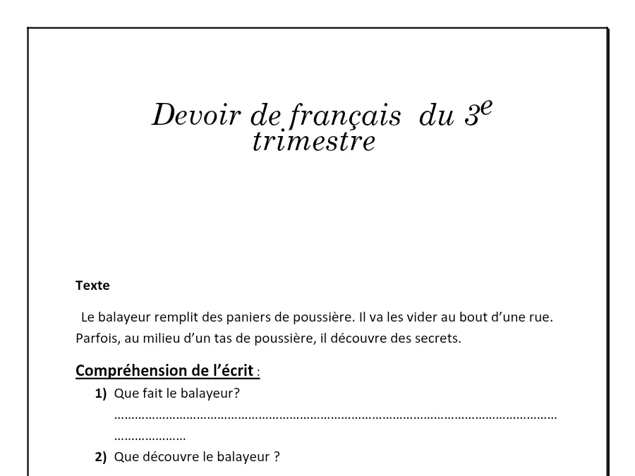 موضوع امتحان الثلاثي الثالث الفرنسية الخاص بالسنة الثانية ابتدائي – الثامن