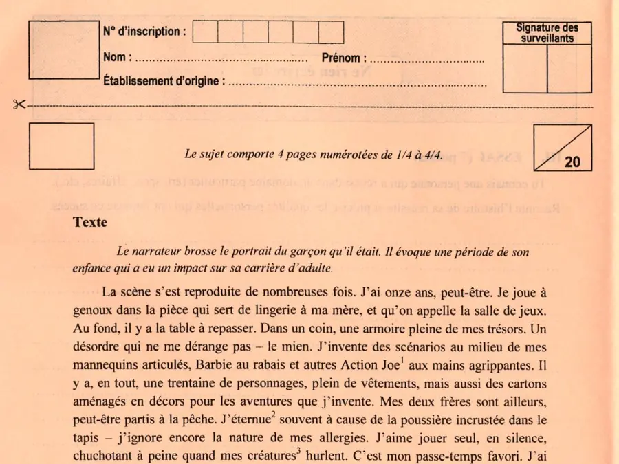 الفرنسية – اختبار لتلاميذ السنة التاسعة أساسي رقم 56