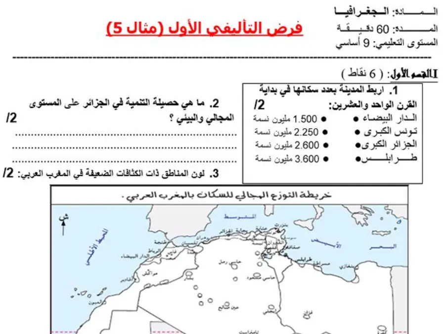 فرض تأليفي الثلاثي الأول الجغرافيا الخاص بالسنة التاسعة أساسي – الثاني