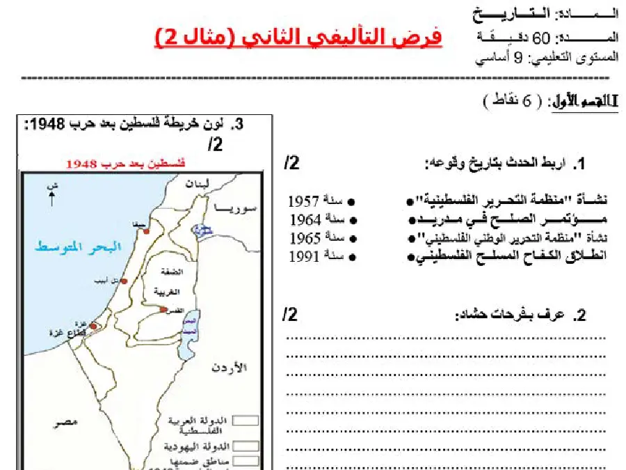 فرض تأليفي الثلاثي الثاني التاريخ السنة التاسعة أساسي – النموذج الثاني