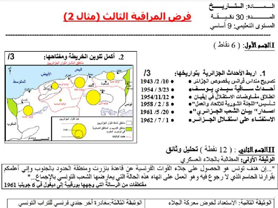 نموذج فرض مراقبة الثلاثي الثالث في مادة التاريخ السنة التاسعة أساسي عدد 5