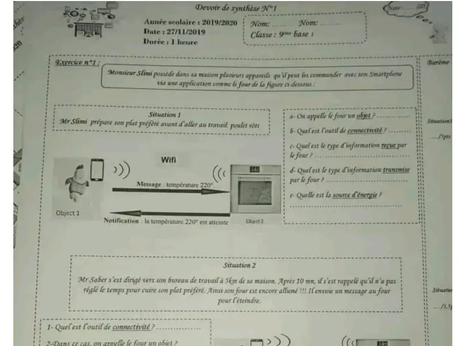 الإعلامية – فرض تأليفي الثلاثي الأول لتلاميذ السنة التاسعة أساسي رقم 4