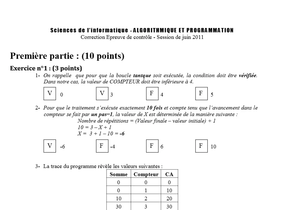 اختبار الإعلامية البكالوريا حول n°2: (3,5 points)