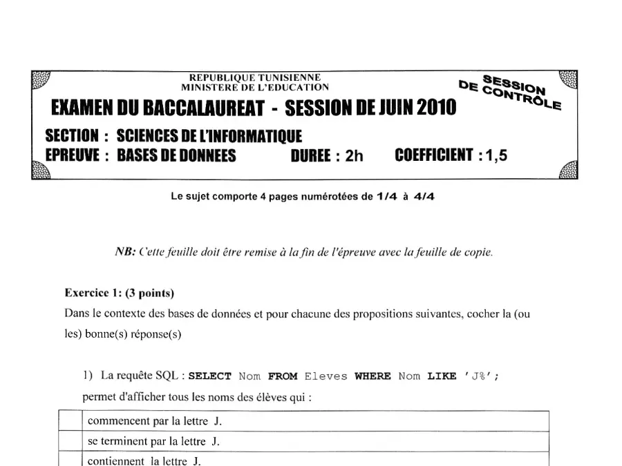 البكالوريا: اختبار الإعلامية (الموضوع 93)
