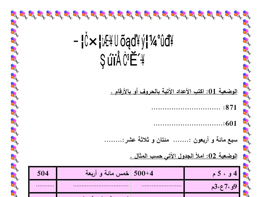 السنة الثالثة ابتدائي: امتحان الثلاثي الأول الرياضيات (الموضوع 32)
