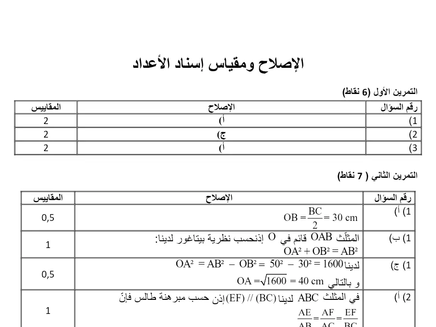 السنة التاسعة أساسي: امتحان الرياضيات (الموضوع 57)