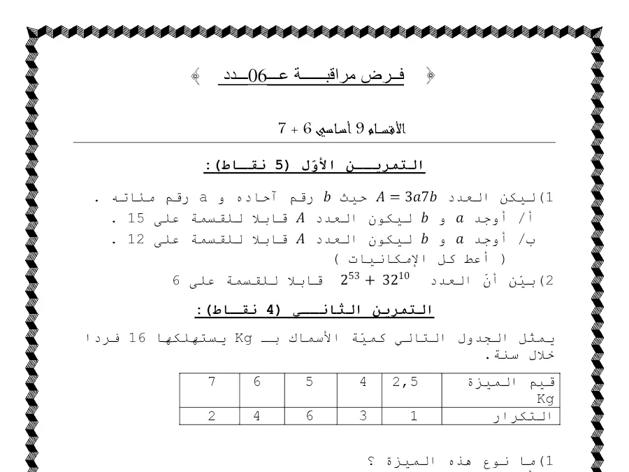 نموذج فرض مراقبة الثلاثي الثالث الرياضيات الخاص بالسنة التاسعة أساسي – 14