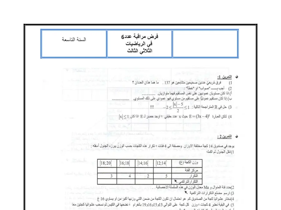 فرض مراقبة الثلاثي الثالث الرياضيات الخاص بالسنة التاسعة أساسي – 28