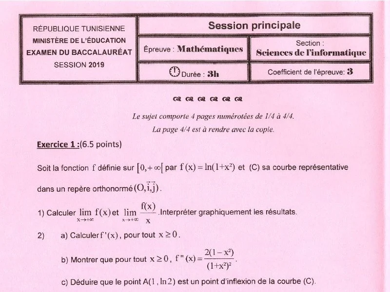الرياضيات – فرض لتلاميذ البكالوريا رقم 45