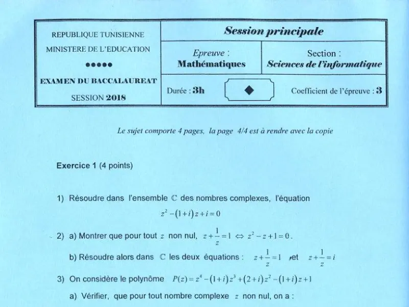 البكالوريا: فرض الرياضيات (الموضوع 80)