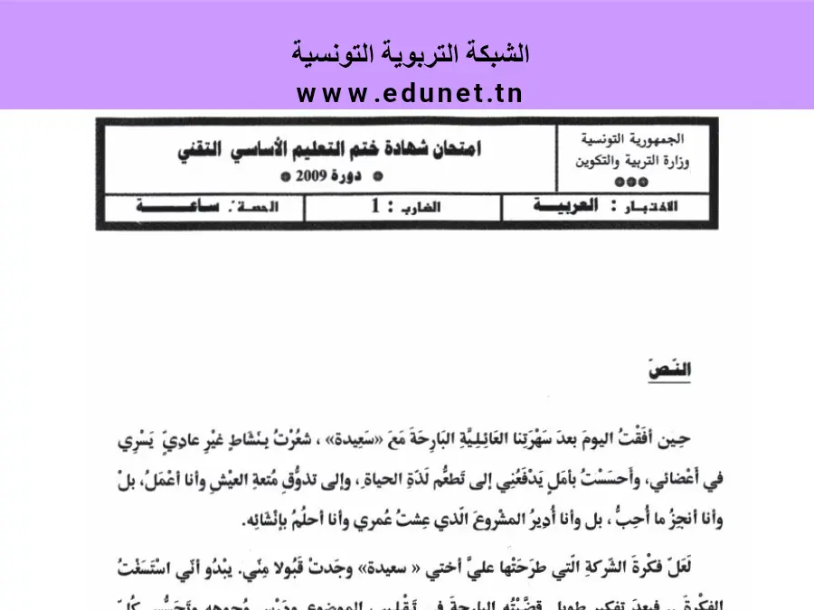 اختبار مواضيع شهادة ختم التعليم الأساسي في الإنشاء العربي السنة التاسعة أساسي – نموذج 13