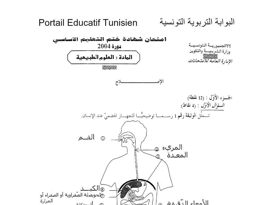 السنة التاسعة أساسي: نموذج فرض مواضيع شهادة ختم التعليم الأساسي في العـلوم الطّبيعــة (الموضوع 55)