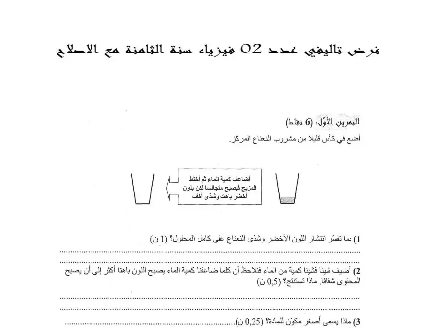 نموذج 21: فرض تأليفي الثلاثي الثاني العلوم فيزائية السنة الثامنة أساسي