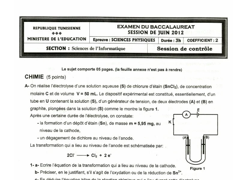 العلوم الفيزيائية – فرض لتلاميذ البكالوريا رقم 99