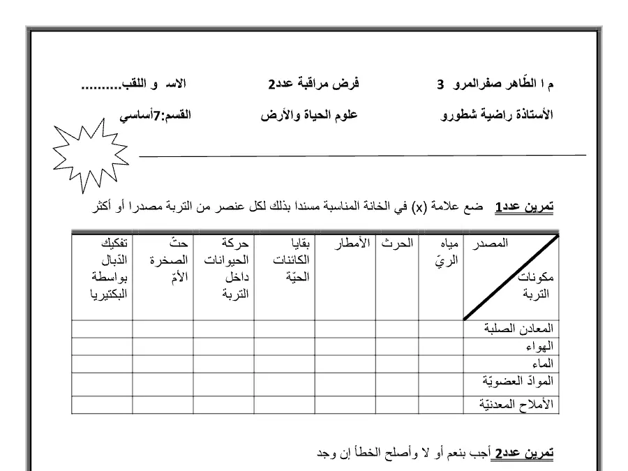 العلوم Sciences SVT – فرض الثلاثي الثاني لتلاميذ السنة السابعة أساسي رقم 8