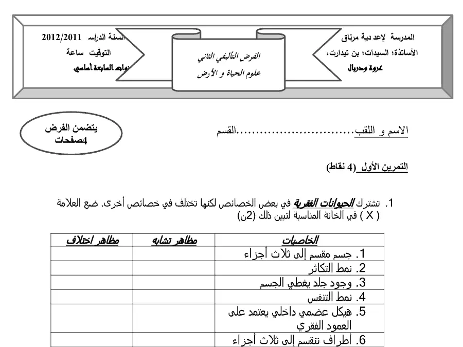علوم الحياة والأرض – فرض تأليفي الثلاثي الثاني لتلاميذ السنة السابعة أساسي رقم 8