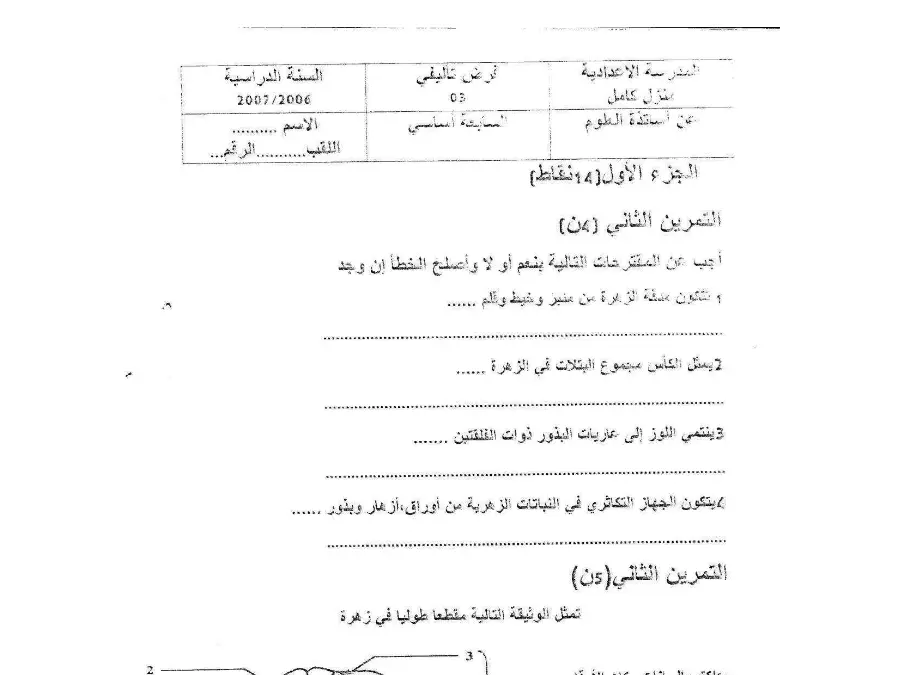 علوم الحياة والأرض – فرض تأليفي الثلاثي الثالث لتلاميذ السنة السابعة أساسي رقم 13