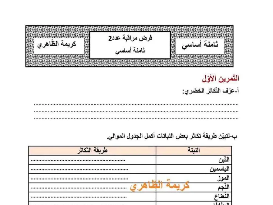 علوم الحياة والأرض – نموذج فرض مراقبة الثلاثي الثاني لتلاميذ السنة الثامنة أساسي رقم 3