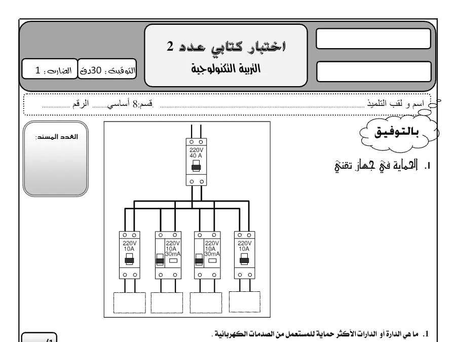 نموذج 13: فرض المراقبة الثلاثي الثاني التربية التكنولوجية السنة الثامنة أساسي