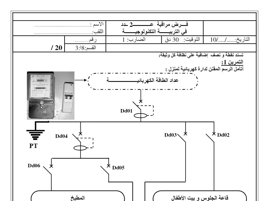 السنة الثامنة أساسي: فرض المراقبة الثلاثي الثاني التربية التكنولوجية (الموضوع 36)