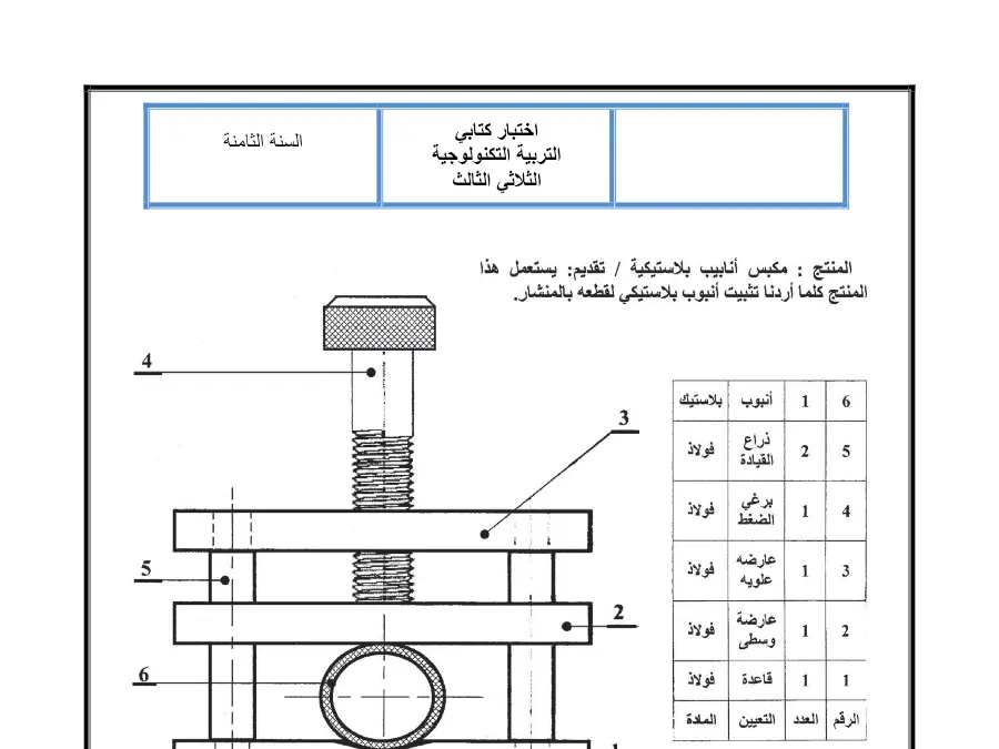 التربية التكنولوجية – اختبار الثلاثي الثالث لتلاميذ السنة الثامنة أساسي رقم 17