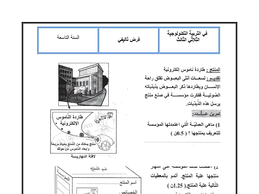 فرض تأليفي الثلاثي الثالث التربية التكنولوجية السنة التاسعة أساسي – نموذج 14